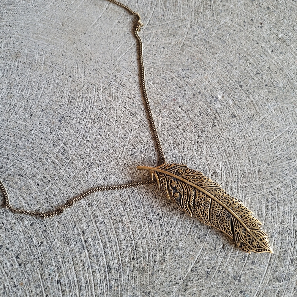 Designer feather brass charm pendant necklace …
